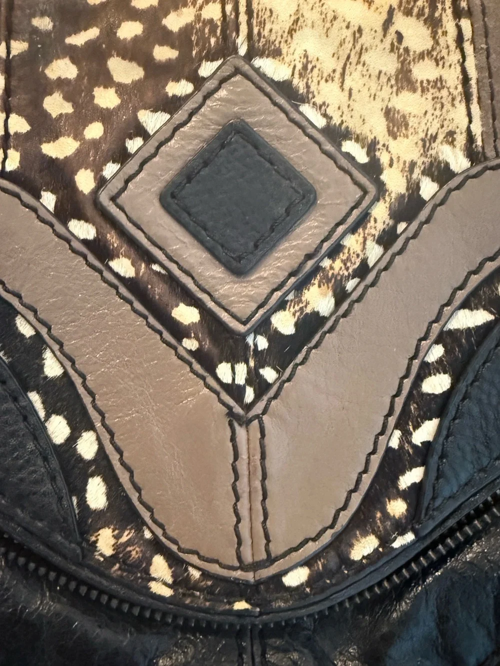 Vintage Isabella Fiore Black Leather Haircalf Suede Foldover Clutch Purse Y2K